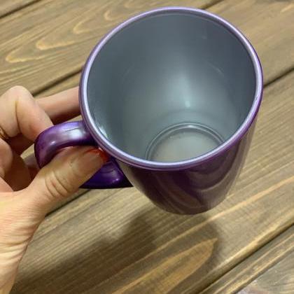 Purple glass mug with teddy bear, c..