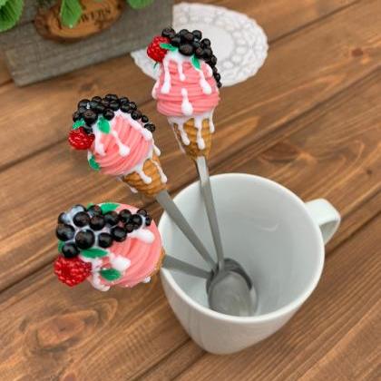decorated spoon, pink, handmade spo..