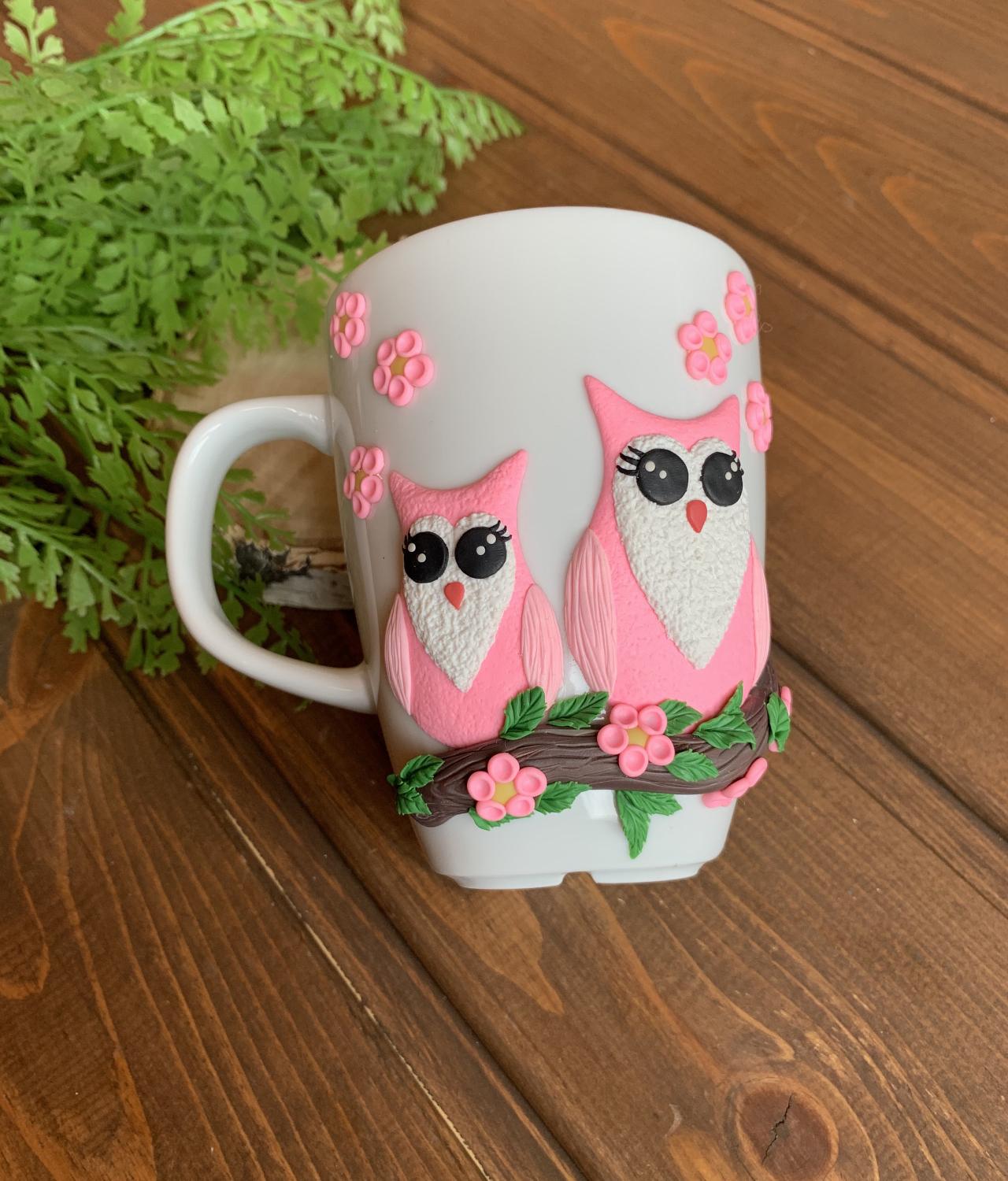 Owl Mugs, Coffee Cup Gift for Owl lover, Gifts for children, cute couple of owls, gift mug for girls, decorated cup, romantic mug gift.