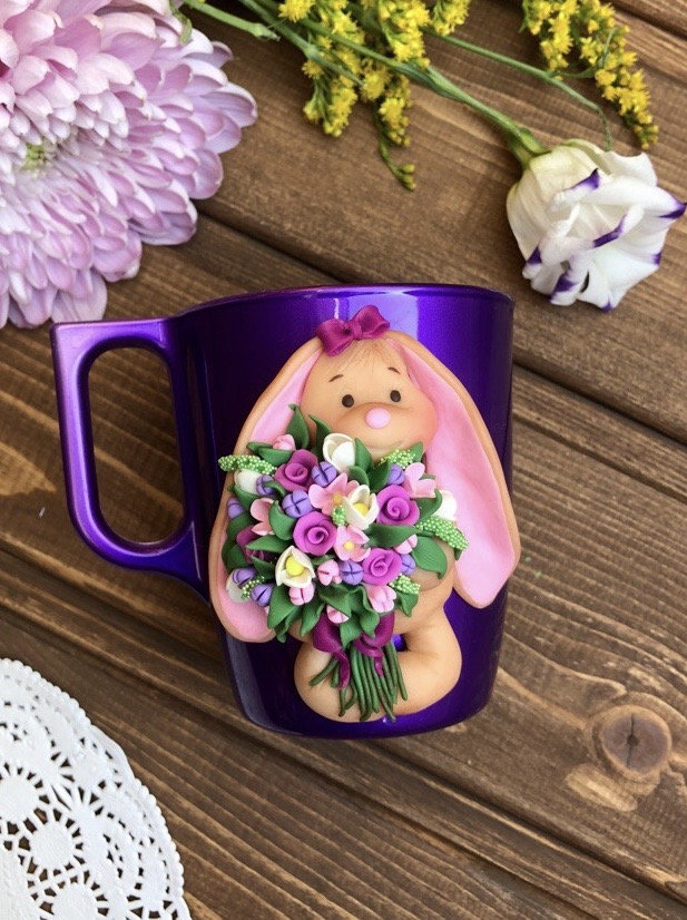 Easter bunny coffee mug, baby girl 1st birthday, glass tea cup with rabbit decor, christmas gift kids, custon mug