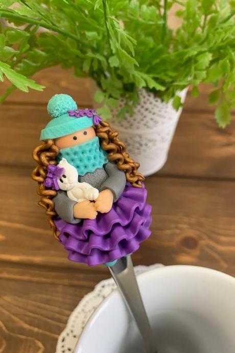 baby spoon, Princess house, personalized spoon, angel doll, children for gift, dessert spoon, decorated spoon